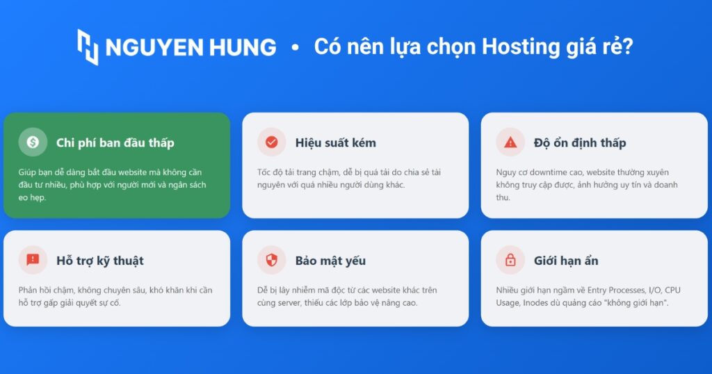 Cân nhắc những nhược điểm và rủi ro tiềm ẩn của hosting giá rẻ