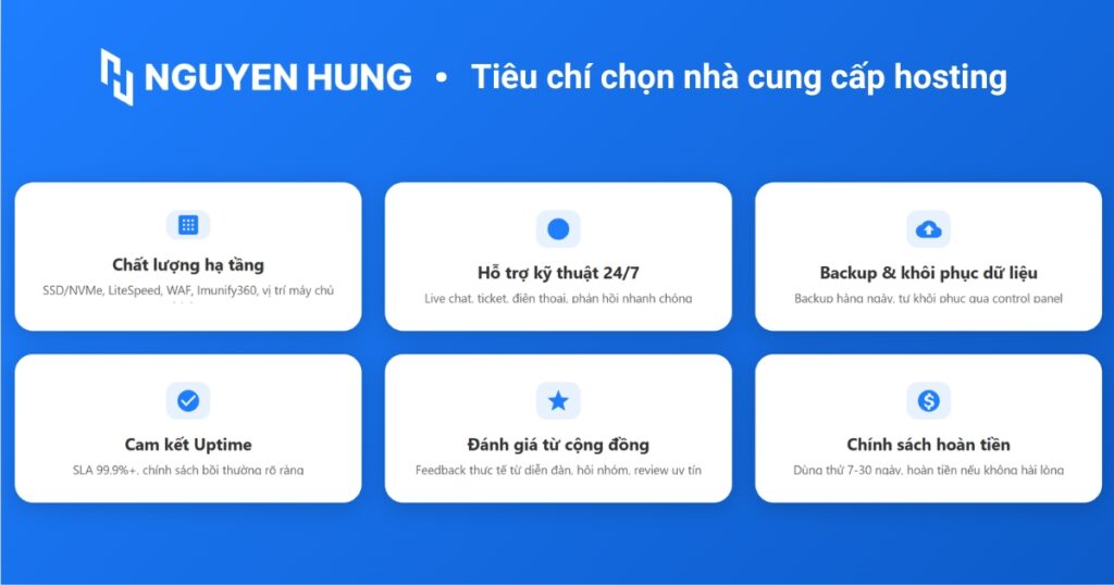 Các tiêu chí chọn nhà cung cấp hosting uy tín