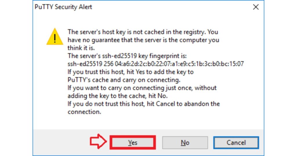 Chấp nhận Host Key lần đầu kết nối
