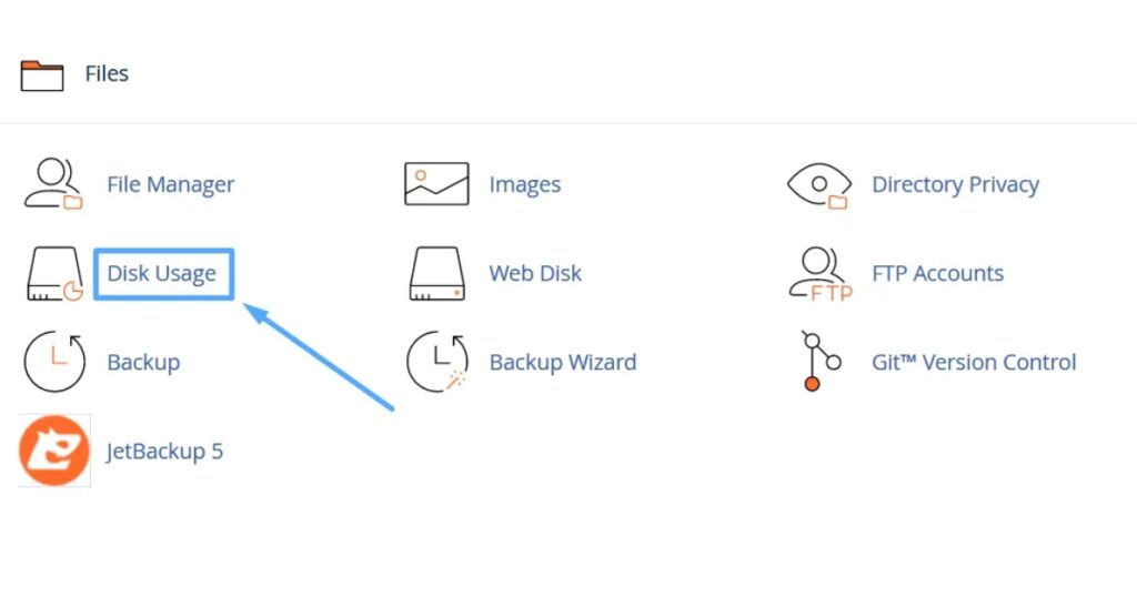 Tìm mục FILES (Tệp) và nhấp vào Disk Usage