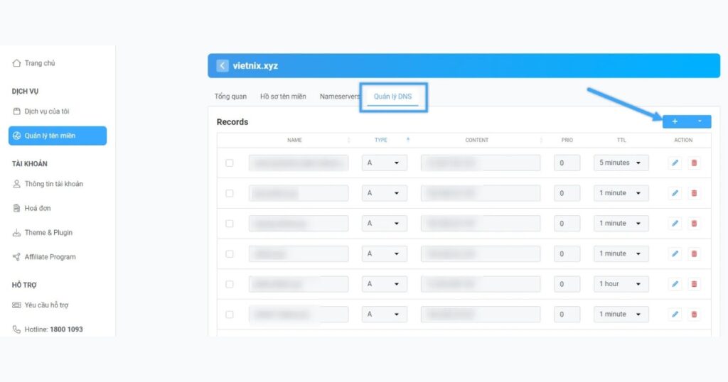 Trong trang chi tiết của tên miền, tìm mục Quản lý DNS
