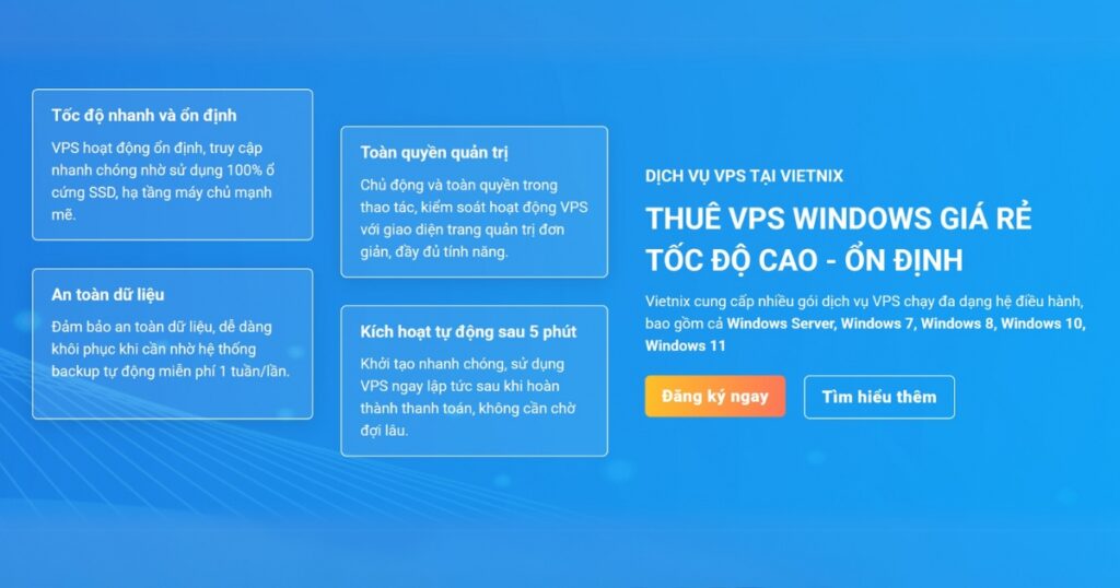 Dịch vụ VPS hệ điều hành Windows của Vietnix