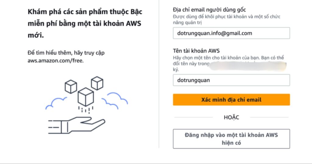 Bạn sẽ được chuyển đến trang tạo tài khoản