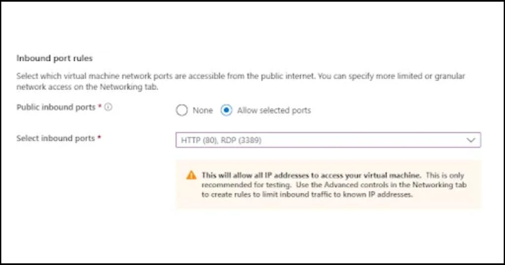 Inbound port rules