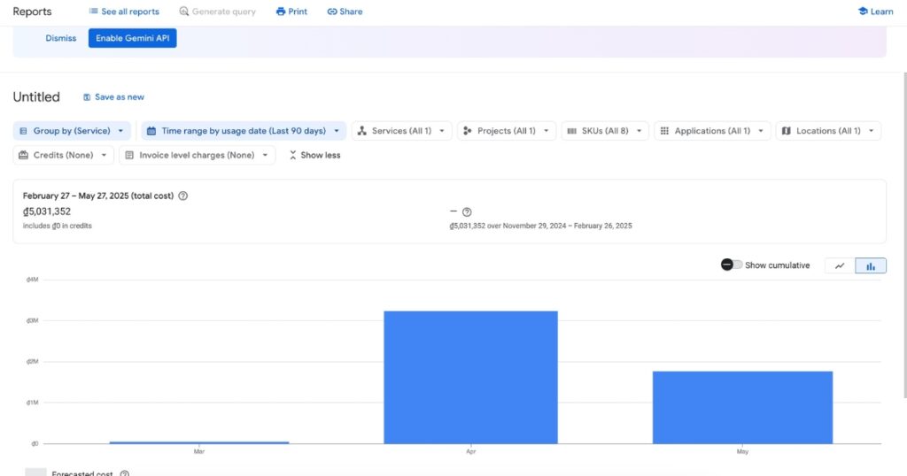 Truy cập mục Billing để theo dõi mức sử dụng