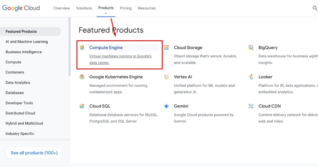 Truy cập dịch vụ Compute Engine