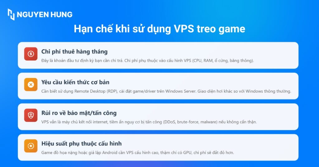 Hạn chế và rủi ro của VPS treo game