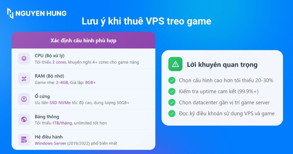 Lưu ý khi thuê VPS treo game
