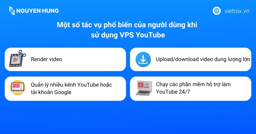 Tác vụ phổ biến của người dùng khi sử dụng VPS YouTube