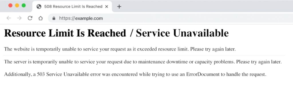 Lỗi 508 Resource Limit Is Reached trên website