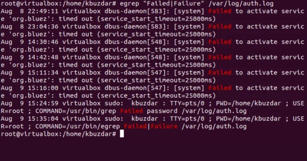 Cửa sổ terminal Linux đang hiển thị output của lệnh tail -f /var/log/auth.log