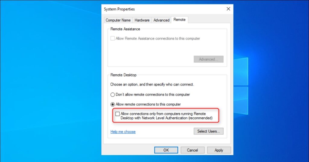 Bật Network Level Authentication (NLA) để tăng cường bảo mật