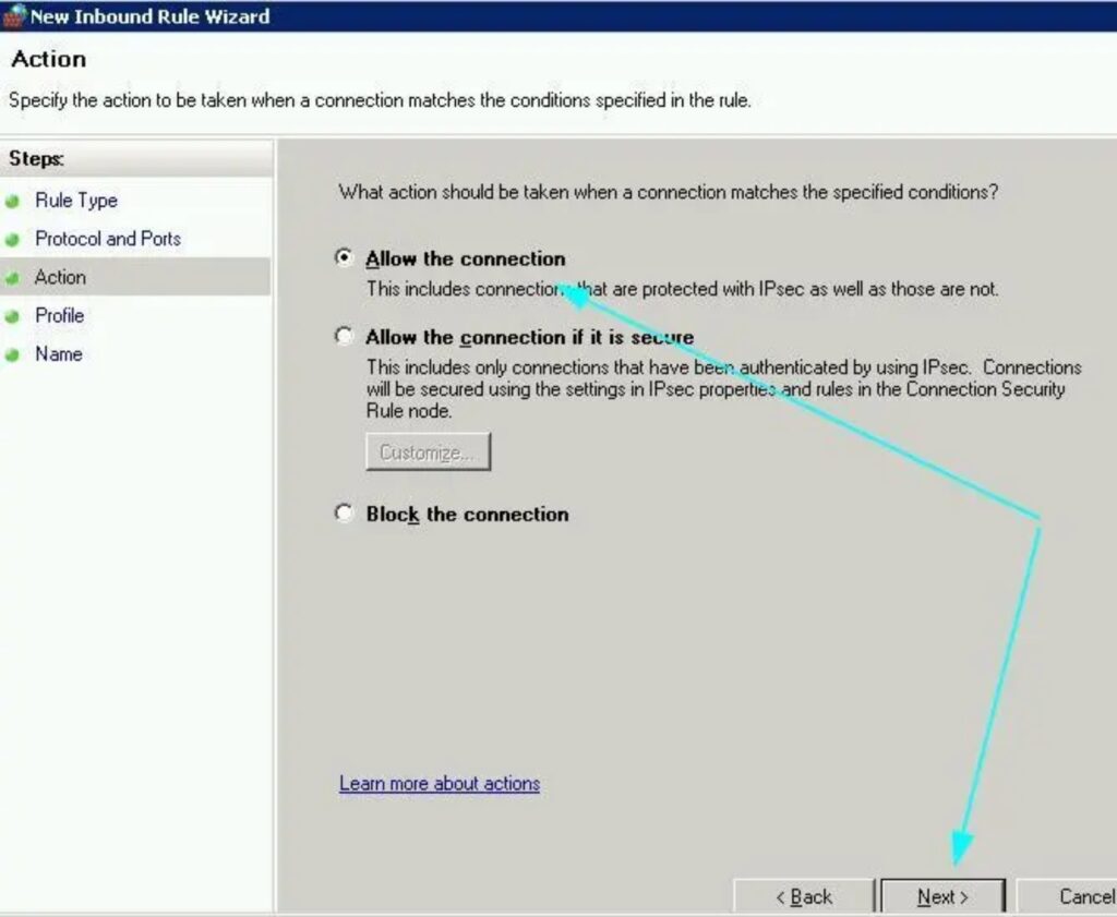 Chọn Allow the connection.