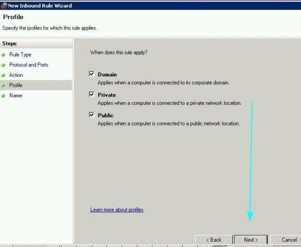 Chọn các profile áp dụng