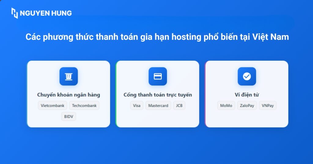 Các nhà cung cấp hosting tại Việt Nam thường hỗ trợ đa dạng các phương thức thanh toán