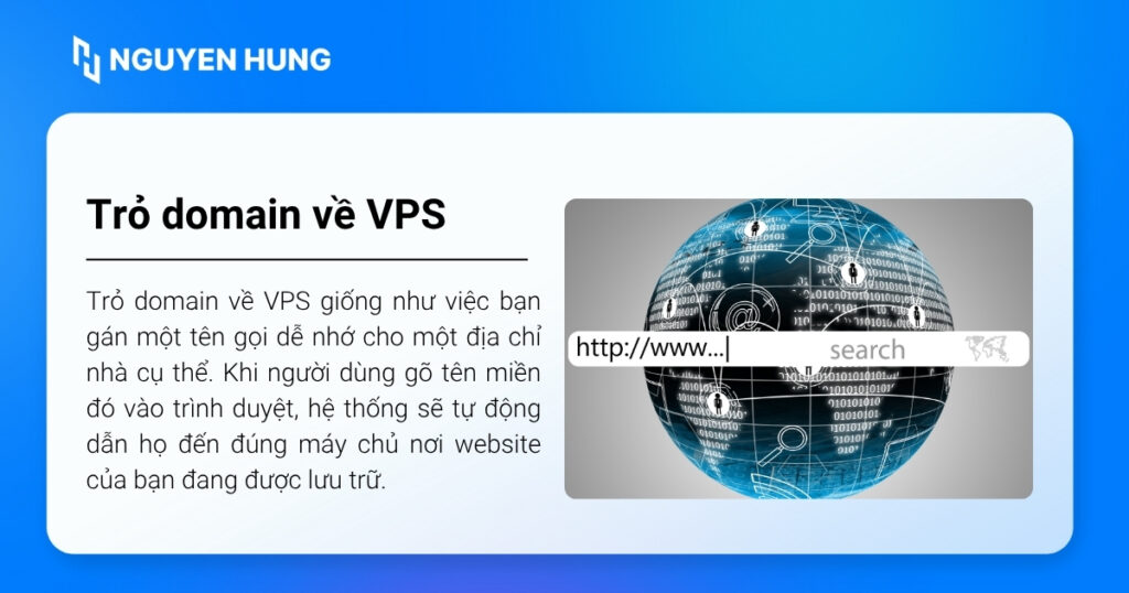 Khi người dùng gõ tên miền đó vào trình duyệt, hệ thống sẽ tự động dẫn họ đến đúng máy chủ