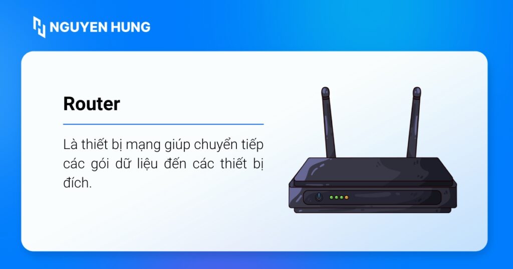 Router (thiết bị định tuyến/bộ định tuyến) là thiết bị mạng giúp chuyển tiếp các gói dữ liệu đến các thiết bị đích