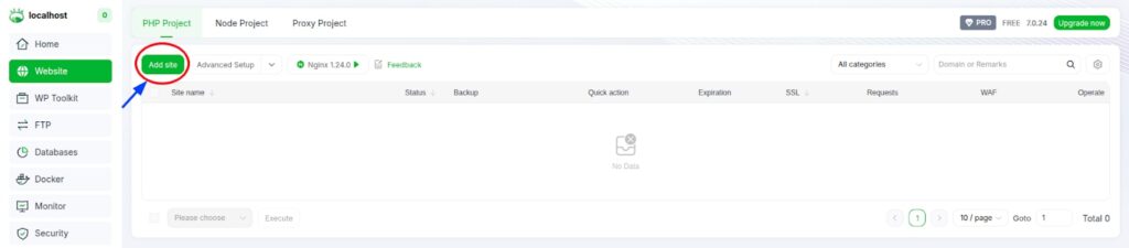 Chọn mục Website