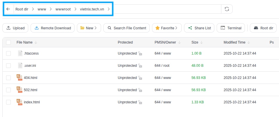 Truy cập vào mục Files