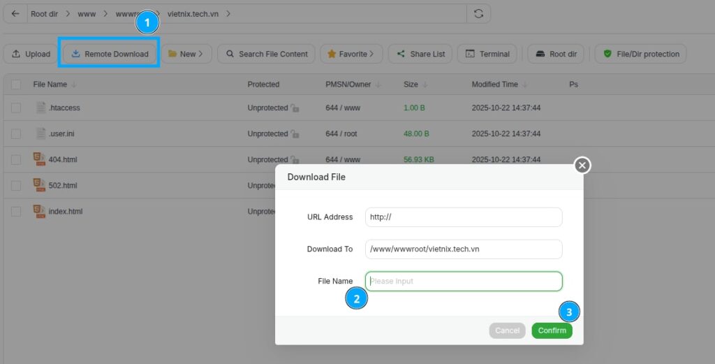 Nhấn Remote Download