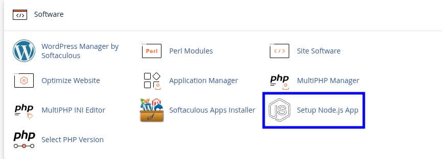 Tìm biểu tượng Setup Node.js App