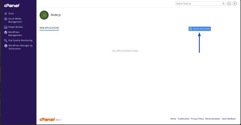 Bấm vào Create Application