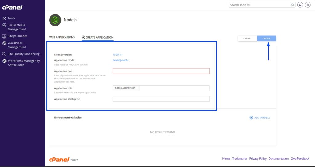 Điền thông tin ứng dụng