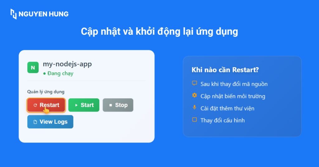 Cập nhật và khởi động lại ứng dụng