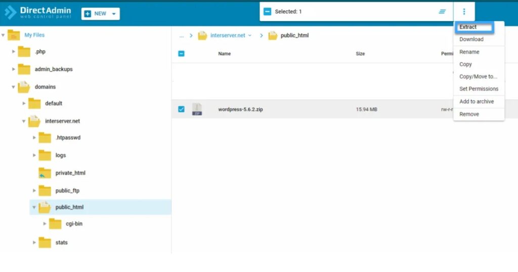 Giải nén (Extract) file source code và chọn toàn bộ file vừa giải nén và di chuyển chúng lại vào mục public_html