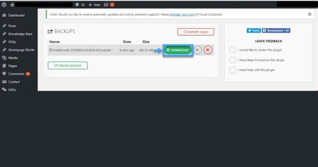 Chờ quá trình đóng gói hoàn tất và tải file có đuôi .wpress về máy tính của bạn