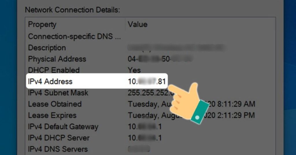 Địa chỉ IP riêng của bạn được hiển thị tại IPv4 Address