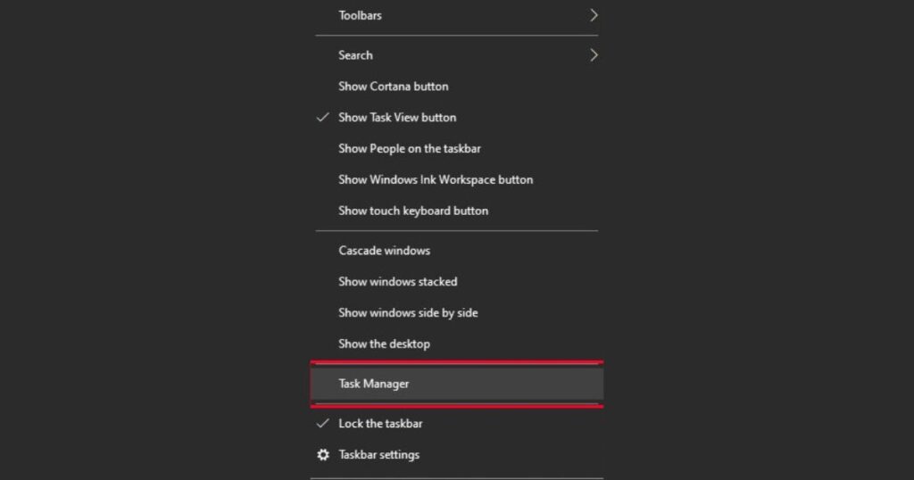 Click chuột phải trên thanh Taskbar chọn Task manager
