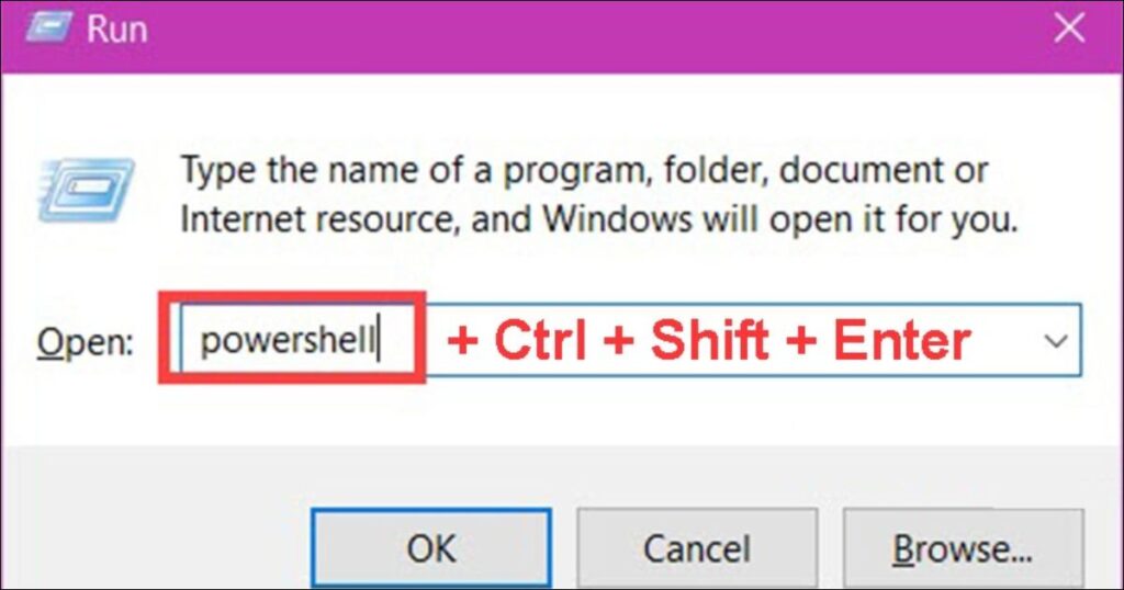 Nhấn tổ hợp phím Windows + R và gõ Powershell
