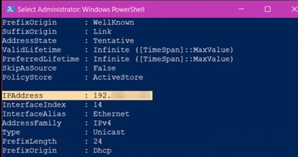 Xem IP của bạn tại dòng IPAddress