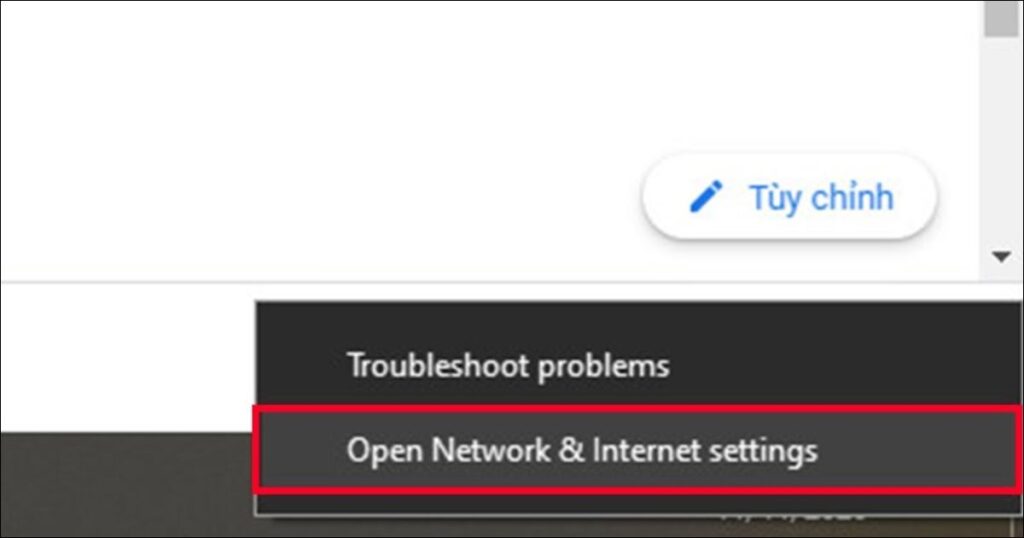 Click chuột phải vào biểu tượng mạng