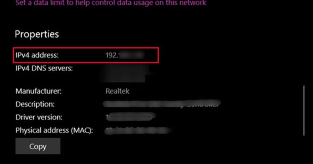 Xem IP của bạn tại dòng IPv4 Address