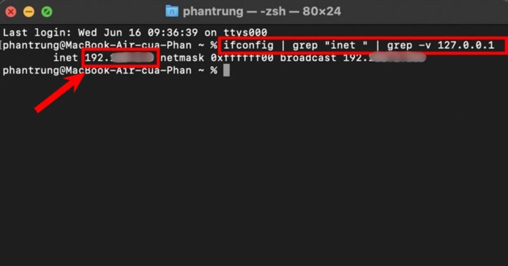 Địa chỉ IP của máy là dãy số nằm phía sau từ inet