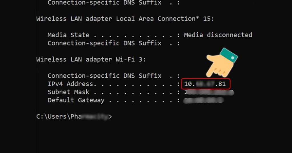 Địa chỉ IP riêng sẽ hiển thị sau IPv4 Address