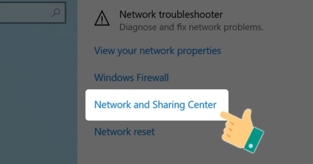 Chọn Open Network and Sharing Center