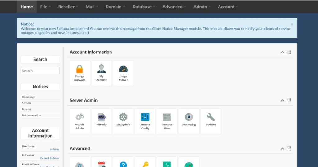Sentora là một bảng điều khiển quản trị hosting miễn phí và mã nguồn mở