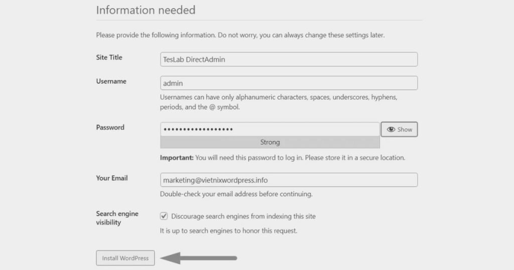 Tiếp theo là thông tin quản trị website