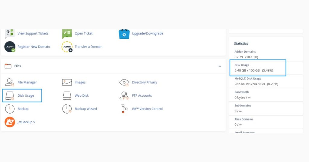 Xem tổng dung lượng đã sử dụng và dung lượng còn trống trong Disk Usage