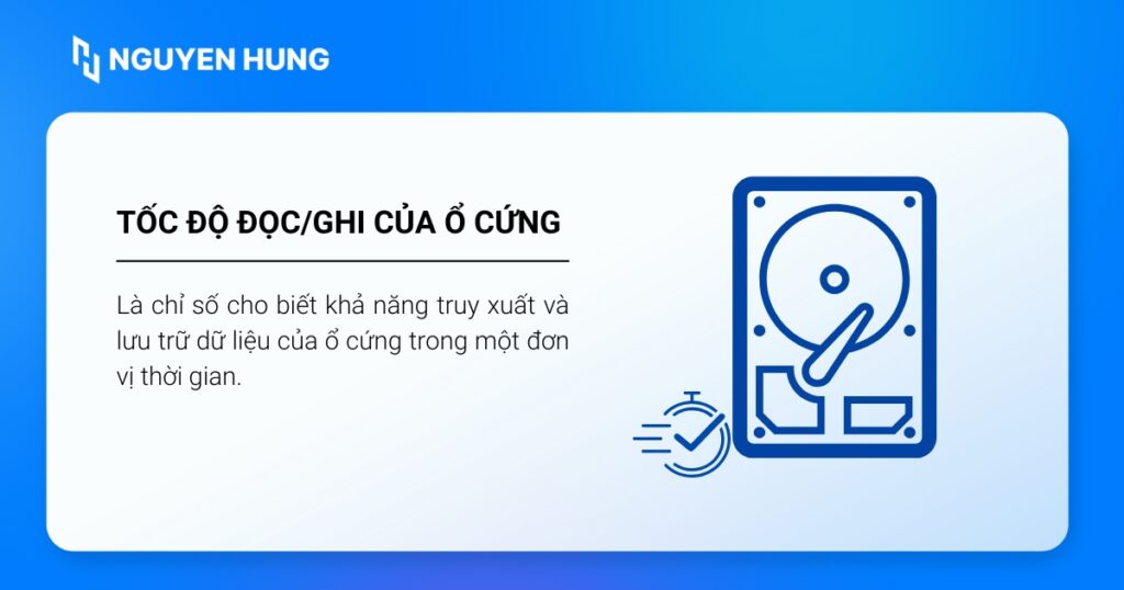 Tốc độ đọc/ghi của ổ cứng cho biết khả năng truy xuất và lưu trữ dữ liệu của ổ cứng trong một đơn vị thời gian
