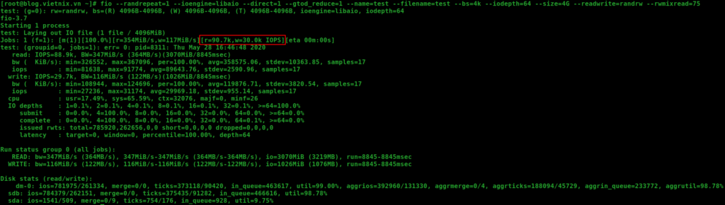 Kiểm tra tốc độ đọc ghi hỗn hợp