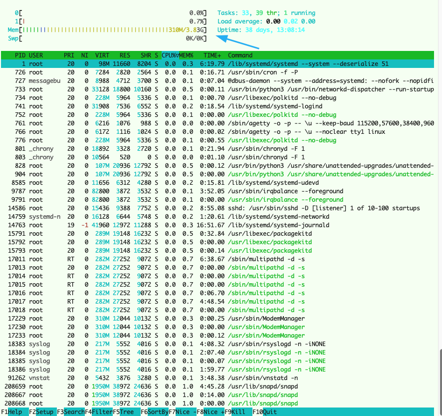Kết quả chạy lệnh htop