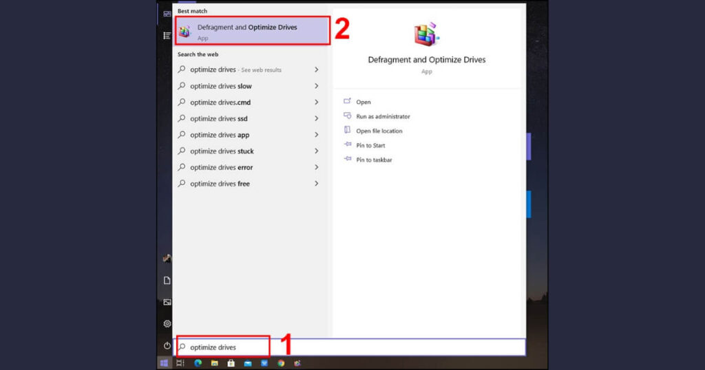 Sau đó, chọn Defragment and Optimize drives