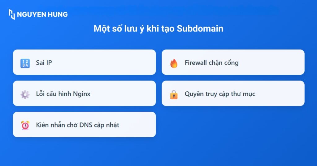 Lưu ý khi tạo subdomain