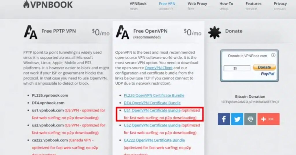 Mở trình duyệt trên VPS, truy cập vào trang vpnbook.com/freevpn