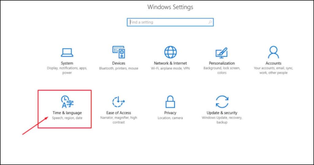 Tiếp đến, bạn truy cập vào Settings, tìm đến Time & Language và chọn Language