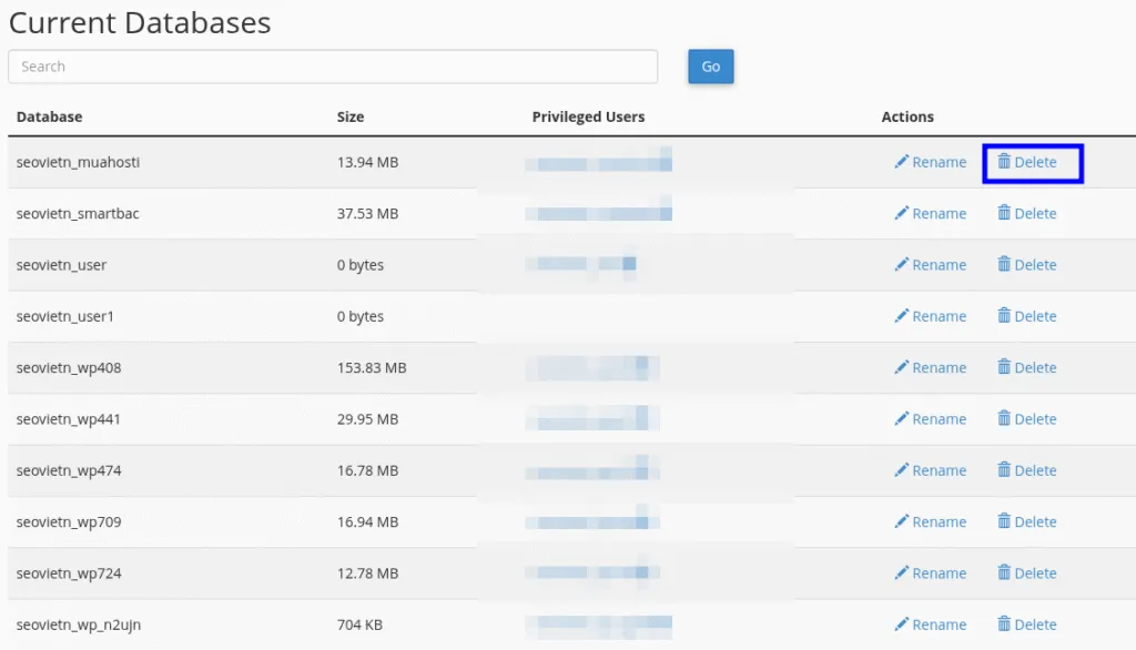 Xóa các cơ sở dữ liệu và user quản trị 